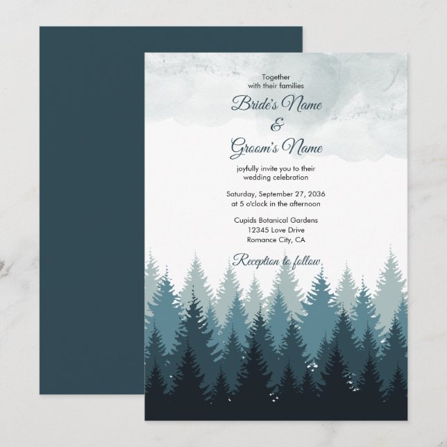 Invitation Pine Arbre Aquarelle Forêt Mariage rustique (Devant / Derrière)