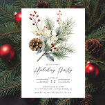 Invitation Pine Branch Winter Botanical Holiday Party<br><div class="desc">Cette élégante invitation de fête de Noël présente une belle branche de pin, des fleurs blanches, des baies sèches et une pinecone sur un arrière - plan blanc. L'invitation est parfaite pour inviter vos amis et votre famille à un rassemblement festif. L'ensemble est festif et sophistiqué, et l'invitation impressionne vos...</div>