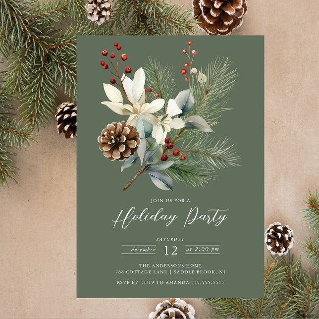 Invitation Pine Branch Winter Botanical Holiday Party (Créateur téléchargé)