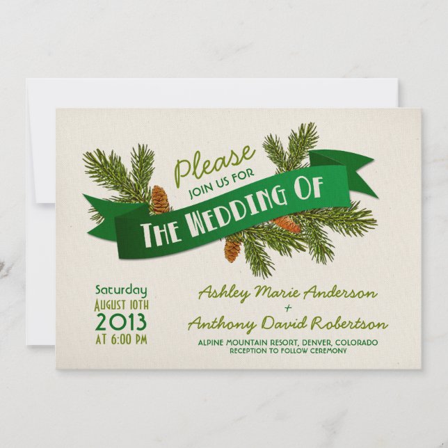 Invitation Pine Branches Cones Camping Glamping Mariage (Devant)
