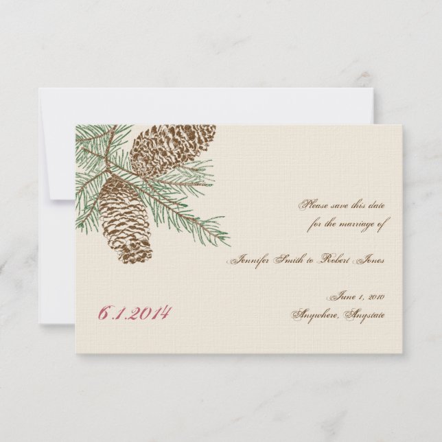 Invitation Pine Cone Nature sur Cream Wedding Enregistrer la  (Devant)
