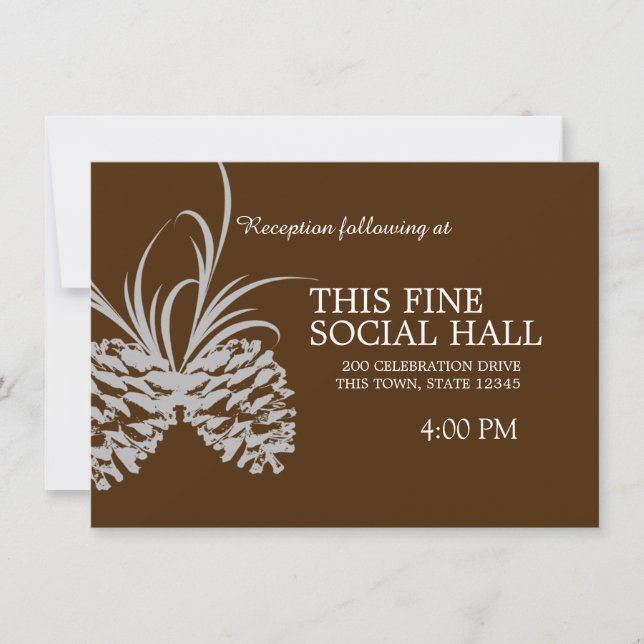 Invitation Pine Cone Silhouette Brown et mariage argenté (Devant)