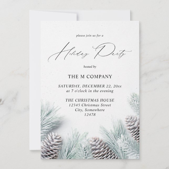 Invitation Pine Cone & Snow Holiday Party (Devant)