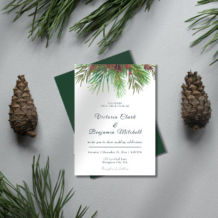 Invitation Pine Cone vert rustique Noël Mariage d'hiver