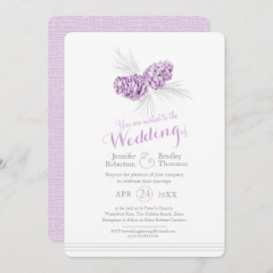 Invitation Pine cônes art dessin violet gris mariage
