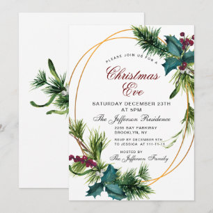 Invitation Pine Cones Holly Berry Noël Réveillon de Noël