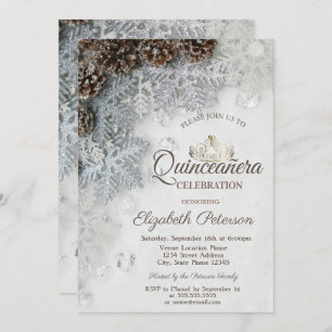 Invitation Pine Cones, Snowflakes, Tiara, Quinceañera