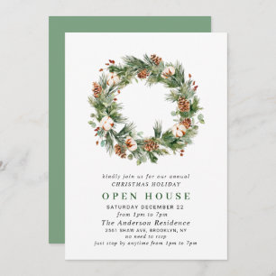 Invitation Pine Cones Wreath Holiday NOËL OPEN HOUSE