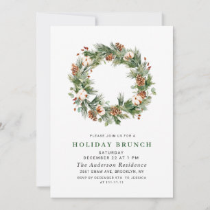 Invitation Pine Cones Wreath NOËL VACANCES BRUNCH