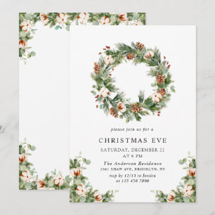 Invitation Pine Cones Wreath Vacances NOËL EVE Party