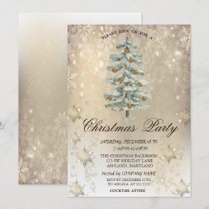 Invitation Pine de Noël Snowflakes Gold Party