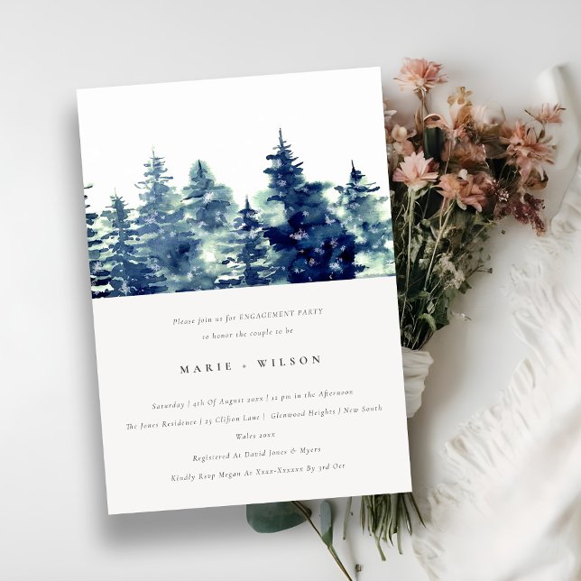 Invitation Pine d'hiver Forêt de neige Fiançailles d'aquarell (Créateur téléchargé)