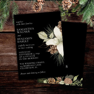 Invitation Pine d'hiver moderne Noir et blanc Mariage élégant