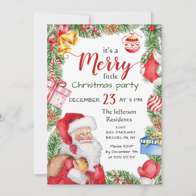 Invitation Pine du Père Noël Joyeuse fête de Noël (Devant)