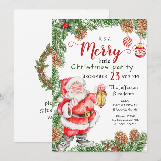 Invitation Pine du Père Noël Joyeuse fête de Noël (Devant / Derrière)