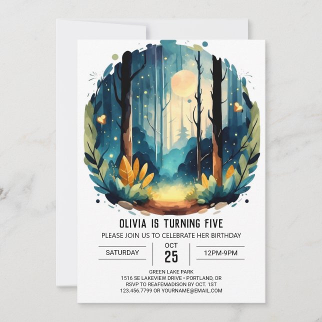 Invitation Pine Editable Aventure Woodland Anniversaire (Devant)