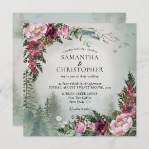 Invitation Pine Forest Dusty Rose Mariage d'aquarelle
