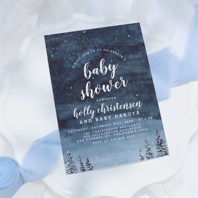 Invitation Pine Forest & Night Sky Winter Baby shower (Créateur téléchargé)