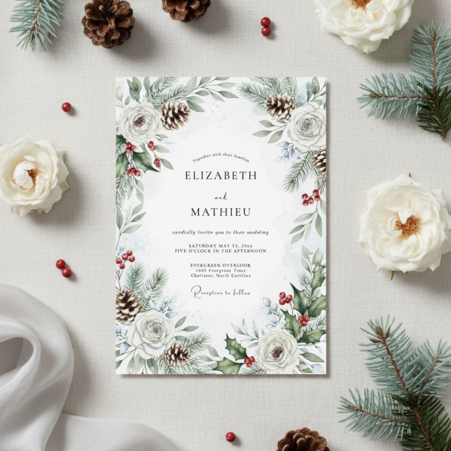 Invitation Pine Green Pinecone Winter Wedding (Créateur téléchargé)