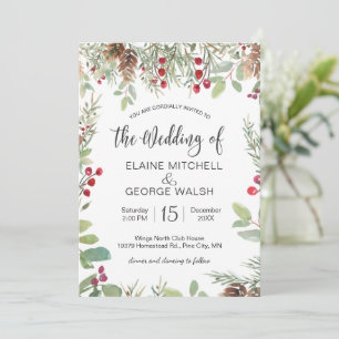 Invitation Pine Rouge Berry Mariage de verdure d'hiver