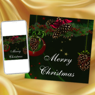 Invitation Pine rouge verte cônes Élégante fête de Noël