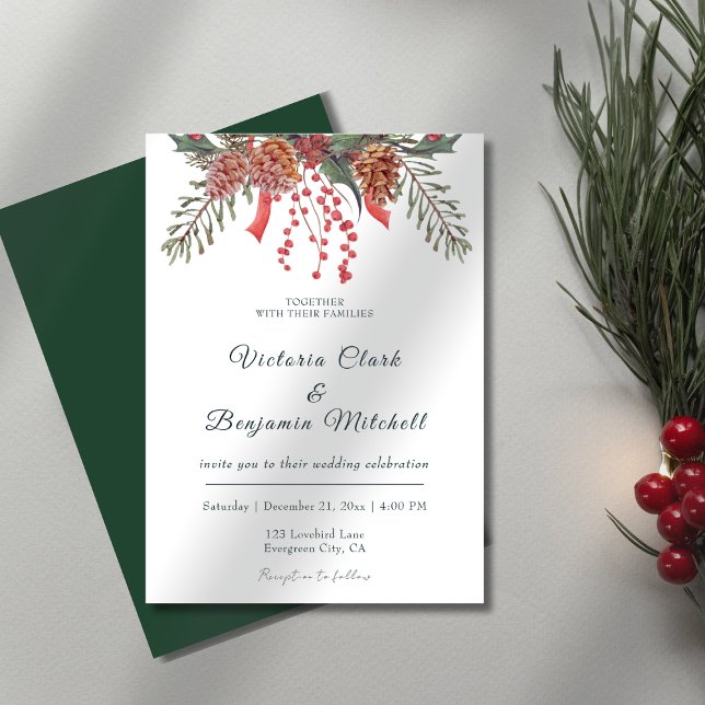 Invitation Pine rustique Cône verdure Noël Mariage d'hiver (Rustic Pine Cone Greenery Christmas Winter Wedding Invitation)