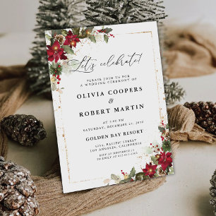Invitation Pine Rustique Poinsettia Floral Mariage de Noël