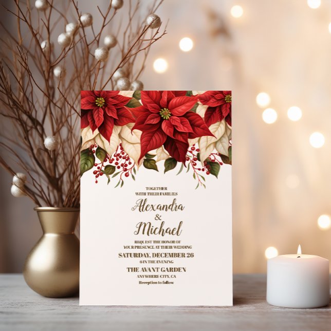 Invitation Pine Rustique Poinsettia Floral Mariage de Noël (Créateur téléchargé)