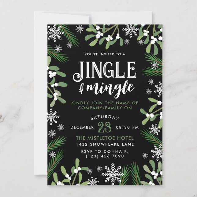Invitation Pine Snowflakes Jingle & Mingle Christmas Party (Devant)