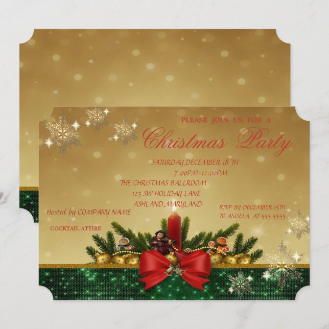 Invitation Pine Tree, Bougie rouge, Bow, Fête de Noël de l'en (Devant / Derrière)