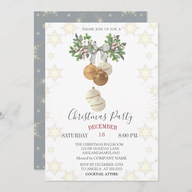 Invitation Pine Tree Branche Bow Christmas Balls Noël (Devant / Derrière)