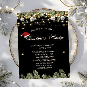 Invitation Pine Tree Branches Balls Black Christmas Company
