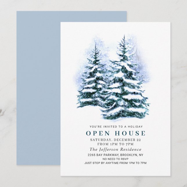 Invitation Pine Tree Christmas Holiday Open House (Devant / Derrière)