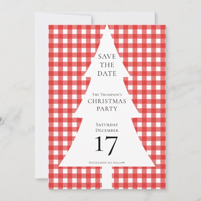 Invitation Pine Tree Christmas Red En vichy Enregistrer la da (Devant)