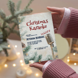 Invitation Pine Tree et Microphone Noël Karaoke Party