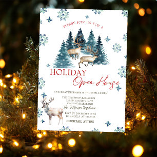 Invitation Pine Tree Forest Reindeder Holiday Maison Ouverte