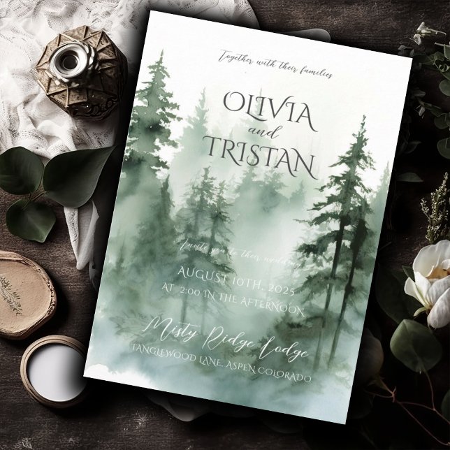 Invitation Pine Tree Forest Rustique Mariage d'aquarelle (Créateur téléchargé)