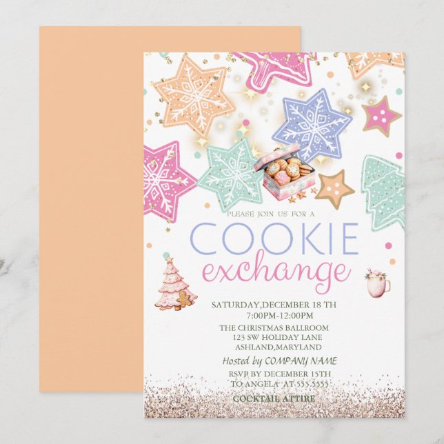 Invitation  Pine Tree Gingerbread Cookies Stars Christmas (Devant / Derrière)