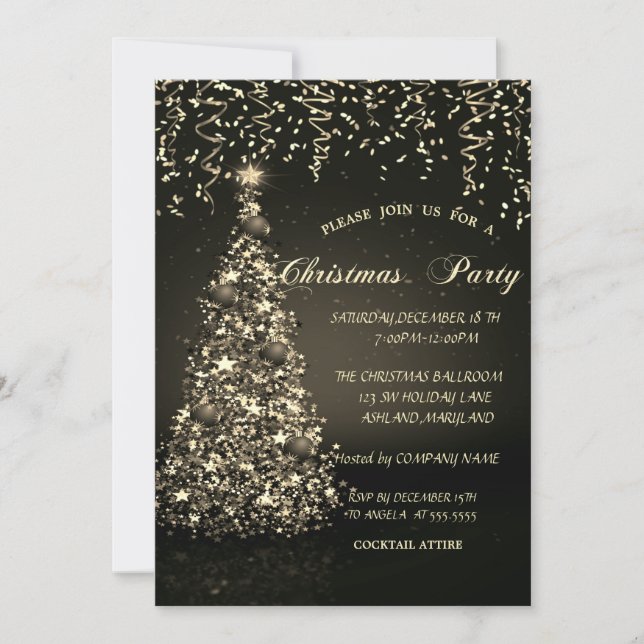 Invitation Pine Tree Gold Confetti Noël Société Parti (Devant)