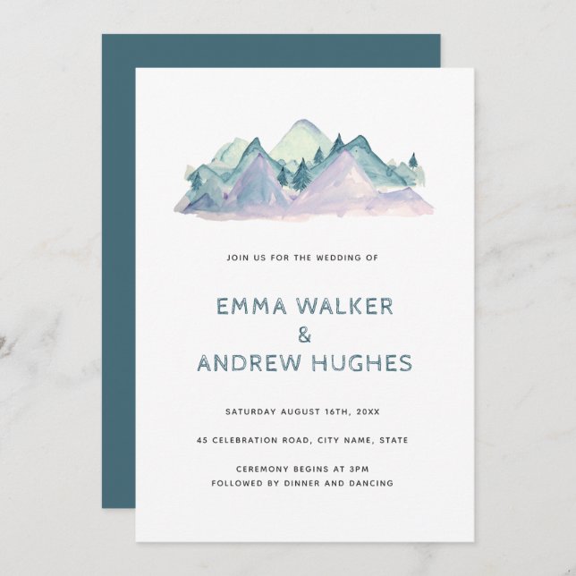 Invitation Pine Tree Mounts Nature Bois Vert Mariage (Devant / Derrière)