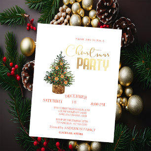 Invitation Pine Tree Orange Christmas Party