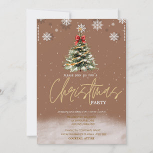 Invitation Pine Tree Snowflakes Brown Entreprise Noël
