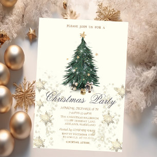 Invitation Pine Tree Stars Snowflakes Company