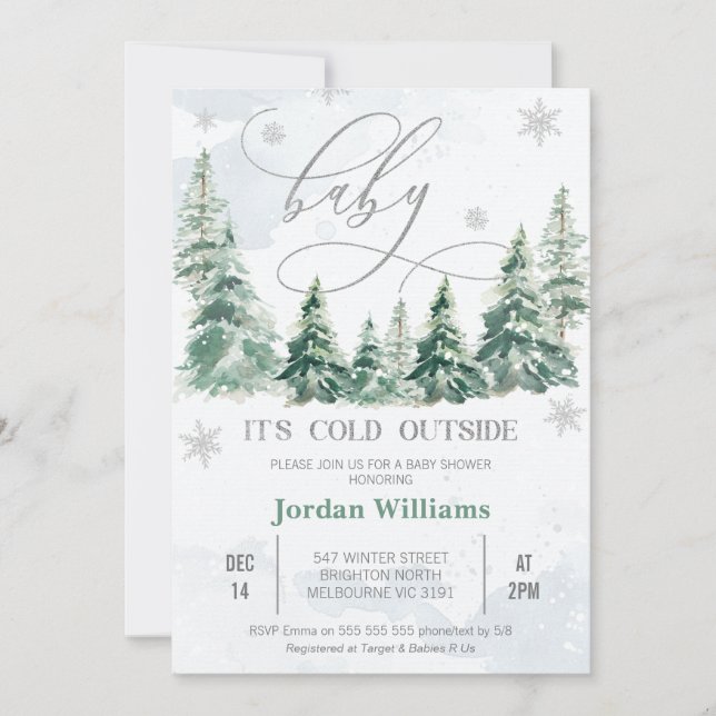 Invitation Pine Trees Baby il fait froid dehors Baby shower (Devant)