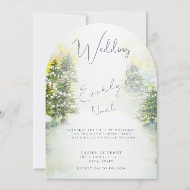 Invitation Pine Trees bleu Vert Aquarelle Mariage (Devant)