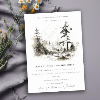 Invitation Pine Woods Mountain Paysage Fiançailles de croquis