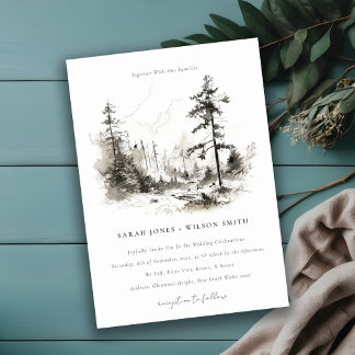 Invitation Pine Woods Mountain Paysage Mariage de croquis