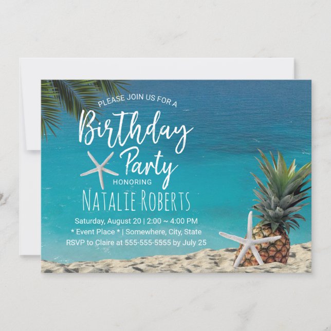 Invitation Pineappa Tropical Starfish Beach Anniversaire (Devant)