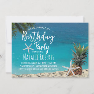 Invitation Pineappa Tropical Starfish Beach Anniversaire