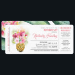 Invitation Pineappy Beach Boarding Pass Billet Anniversaire<br><div class="desc">Vase d'ananas floral ensoleillé plage tropicale carte d'embarquement pour fête d'anniversaire - invitations</div>